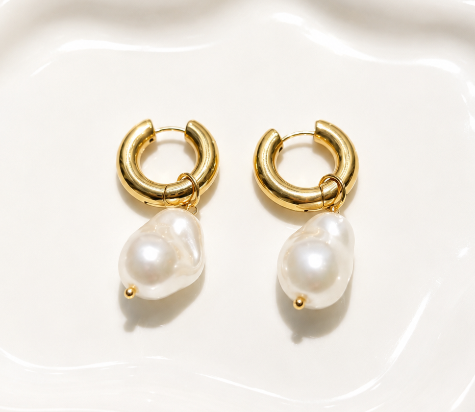 Golden Pearl Hoops